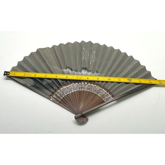 Vintage Asian Inspired Folding Hand Fan With Intricate Fireworks Over Mountains - Picture 3 of 9